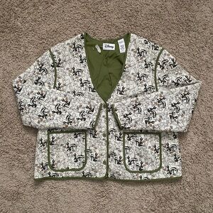 Disney Bambi Quilted Cardigan Jacket Women Sz XL Green Pockets Cottage Happy